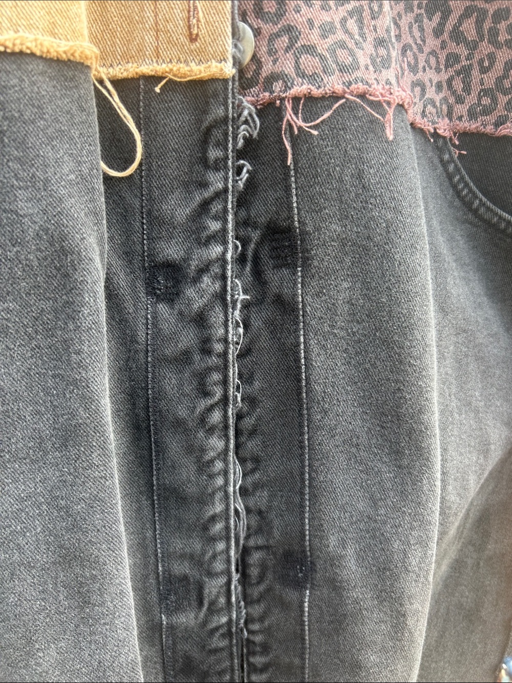 Upcycled zombie apocalypse leopard print tattered patched denim duster jacket - Picture 12 of 13